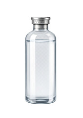 Clear liquid in a glass bottle with cap