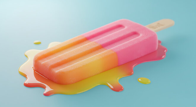A melting popsicle with vibrant gradient colors (pink, orange, yellow) on a pastel background - Powered by Adobe