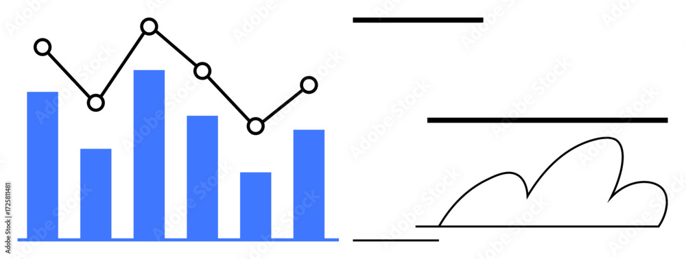 Poster bar graph and trend line highlight data trends, paired with minimal cloud design elements. ideal for