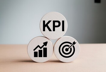 Key performance indicator kpi concept with growth chart and target icons on stacked circles
