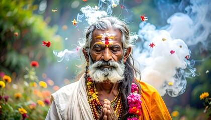 Elderly man, serene, prayerful pose