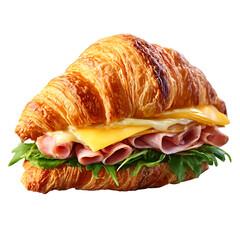 Delicious Croissant Sandwich with Cheese and Tomato on transparent background
