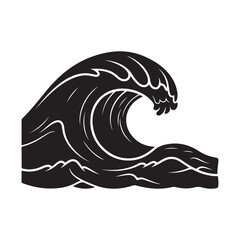 Stylized Black Wave Vector Icon Design on White Background