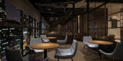 3d render of cafe restaurant interior