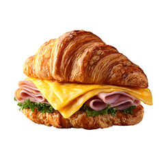 Delicious Croissant Sandwich with Cheese and Tomato on transparent background
