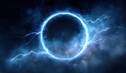 Obraz premium Electric Blue Lightning Circle in Dark Cosmic Environment