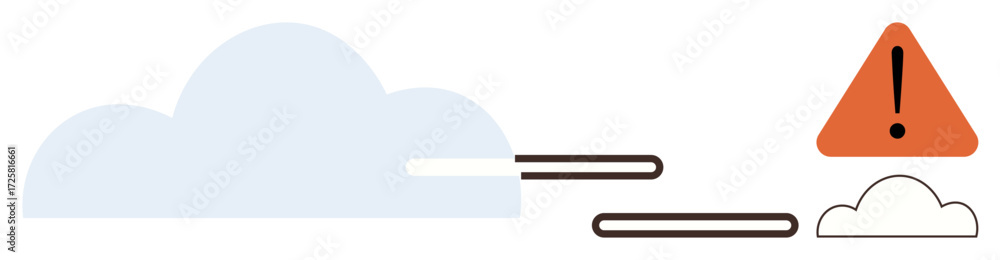 Poster cloud shape with an orange exclamation warning icon and directional arrows symbolizing alerts, issue