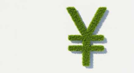 Obraz premium Green Yen Symbol, Plant-Based Currency - A yen symbol formed from lush green grass, symbolizing growth, sustainability, eco-friendly finance, nature, and economic prosperity