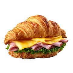 Delicious Croissant Sandwich with Cheese and Tomato on transparent background
