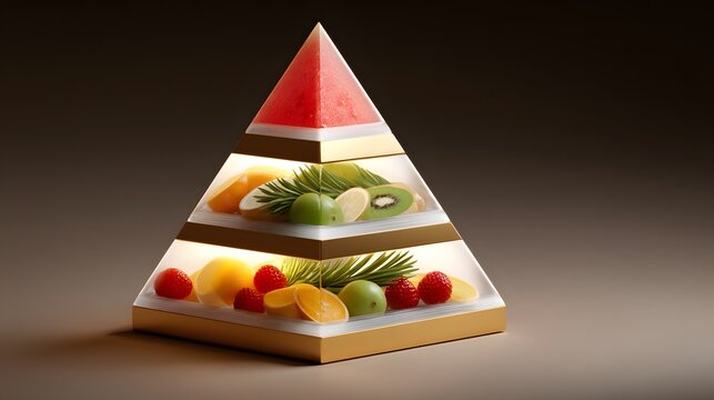 Layered Pyramid Display of Fresh Fruits in Colorful Arrangement on Elegant Background
