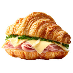 Delicious Croissant Sandwich with Cheese and Tomato on transparent background
