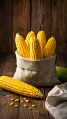 Fresh corn in burlap sack