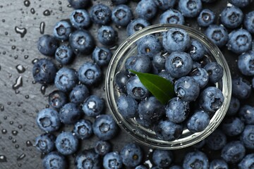 Top view of fresh blueberries on the table