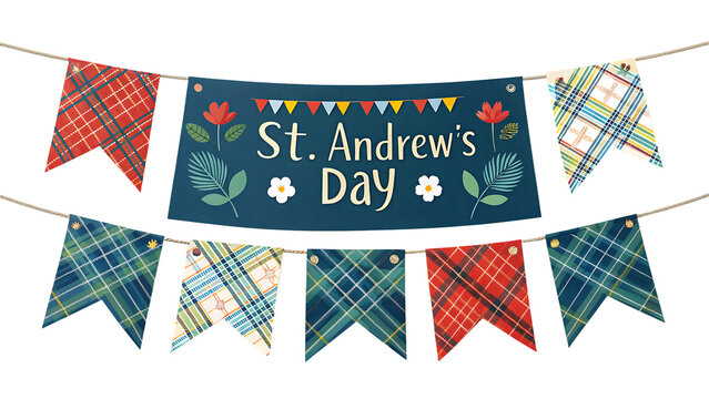 St. Andrew’s Day banner cut out isolated on white background, cut out on PNG. AI GENERATED.
