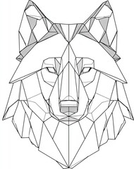 A captivating polygonal illustration of a wolf's head, showcasing intricate geometric shapes and a bold, linear design.
