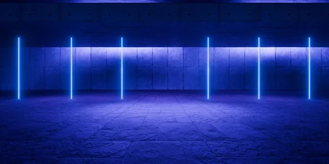 Underground Tunnel Corridor Spaceship Red Glow Room Garage Hangar Warehouse Sci Fi Futuristic Metal Mesh Panels Structure Stone Floor Showroom Garage Lights 3D Rendering © IM_VISUALS