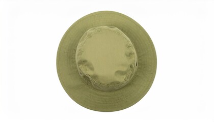 Beige Bucket Hat on White Background Top View Isolated.