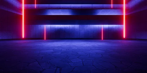 Modern Underground Massive Concrete Cement Blocks Hallway Room Tunnel Corridor Bunker Hangar Realistic Stage Lights Empty Warehouse 3D Rendering © IM_VISUALS