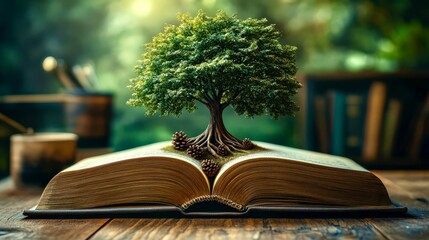 Tree of life sculpture on book artistic design