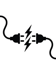 Two electrical plugs connecting with a lightning bolt symbol
