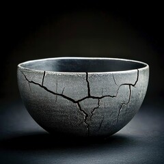 Minimal ceramic bowl subtle golden kintsugi repaired cracks