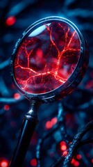 Magnified red glowing cracked surface details, perfect for abstract art, science visuals, or microscopic concepts