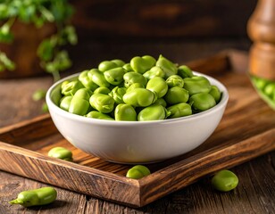 Fresh green shelled beans in bowl