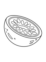 Black and white line drawing of a sliced kiwi fruit