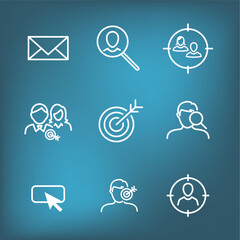 Icon Set for Marketing Strategy - SEO, mobile optimization, brainstorming, social media, data analytics, etc