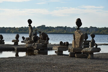 Balanced stone sculpture at Remic Rapids 