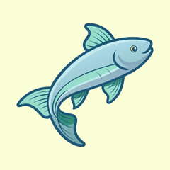 Cartoon image of a blue fish swimming on a light yellow background