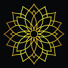 Golden geometric mandala bloom with dark purple hues