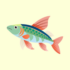 Stylized vector illustration of a colorful fish with various fins and spots