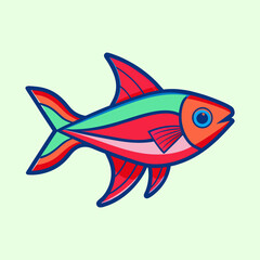 Cartoon Tropical Fish with Vibrant Colors Swimming in a Light Green Background