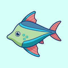 Cartoon illustration of a colorful fish with blue and green tones