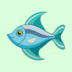 Cartoon Blue Angelfish with Golden Eye Smiling in a Simple Composition