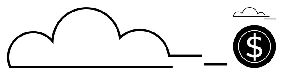Cloud outline connected to a dollar coin conveys digital storage, financial strategy, and cost efficiency. Ideal for cloud technology, data storage, fintech, financial growth, business, innovation