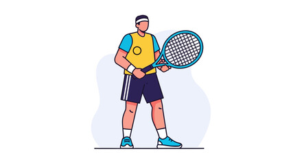 Athlete Holding a Tennis Racket in Sports Outfit Ready to Serve on Court - Vector Illustration