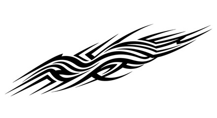 Tribal tattoo design with flowing lines and sharp edges, evoking a sense of power and movement, suitable for body art and graphic design applications, abstract art inspiration