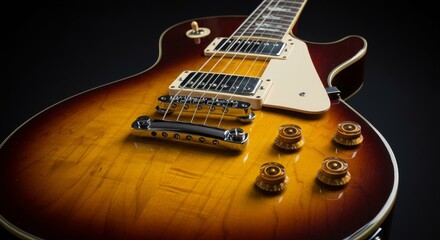 Sunburst Electric Guitar - Close-up of a sunburst electric guitar against a black background. Perfect for music websites, blogs, and marketing materials