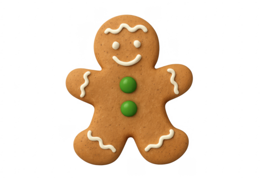 Gingerbread man happy cookie with green buttons for christmas