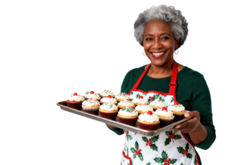 Smiling Senior African American Woman with Christmas Cupcakes