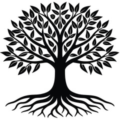 Minimalist flat illustration of a tree with exposed roots showcasing organic growth and natural structure