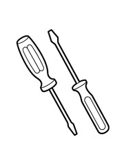 Two hand drawn screwdrivers on a white background