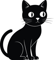 Black cat vector illustration, minimal silhouette design, spooky feline artwork, Halloween animal icon, cute pet graphic, whiskers, tail, expressive eyes