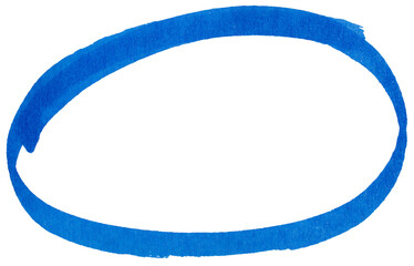 Hand drawn blue marker circle sketch, abstract ink oval stroke for highlight, emphasis, underline, business note, doodle design, isolated simple round shape element on transparent background