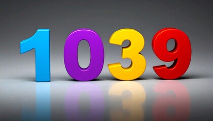 A vibrant, 3D rendering showcases the numerical sequence 1039, each digit brightly colored and cast in shadow