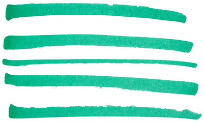 Hand drawn green marker brush strokes set, abstract ink lines collection for underline, highlight, text divider, design element, doodle sketch, isolated simple shapes on transparent background