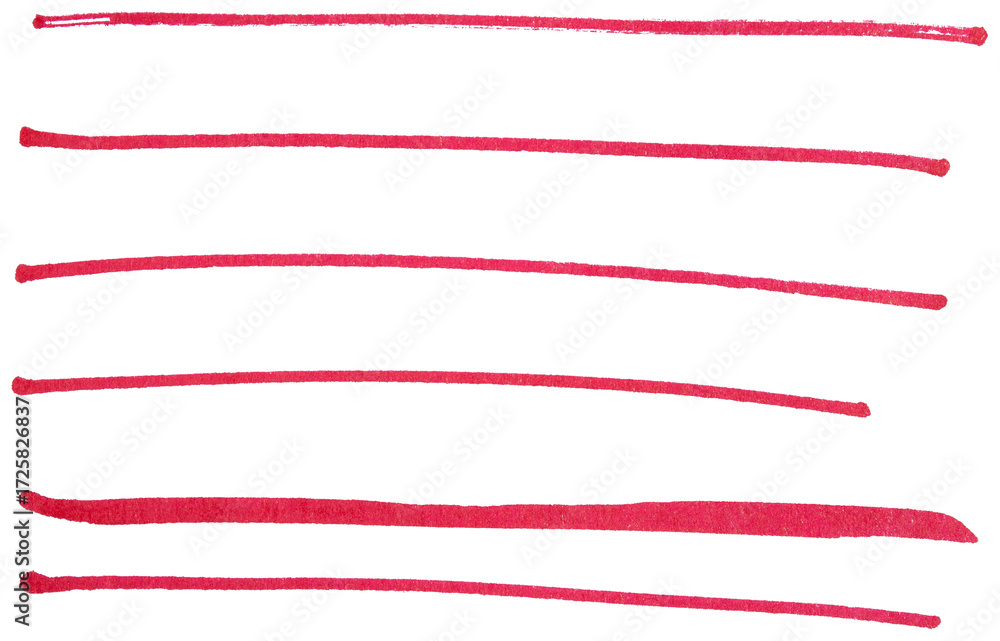 Poster hand drawn red marker brush strokes set, abstract ink lines collection for underline, highlight, tex