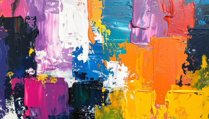 Abstract multicolored painting texture with oil brush strokes. Hand drawn palette knife technique